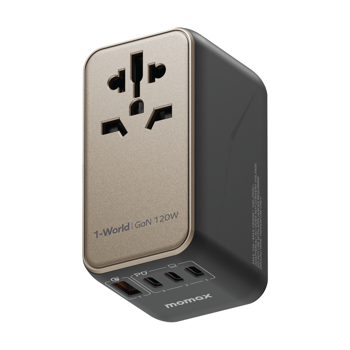 MOMAX 1-World 120W GaN travel charger in Titanium