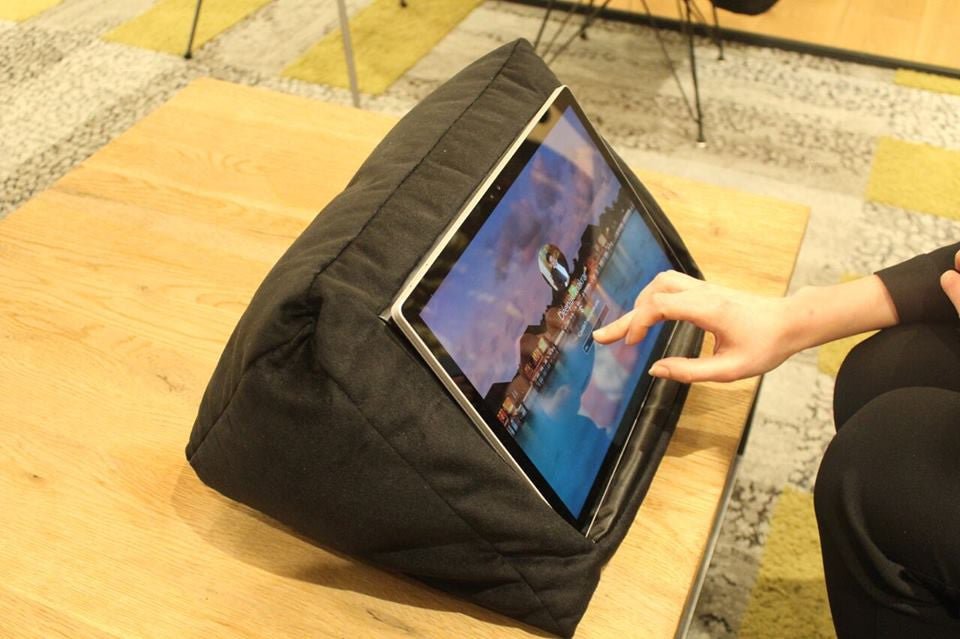 Black MobileToyz iCushion PRO cushion stand for larger tablets