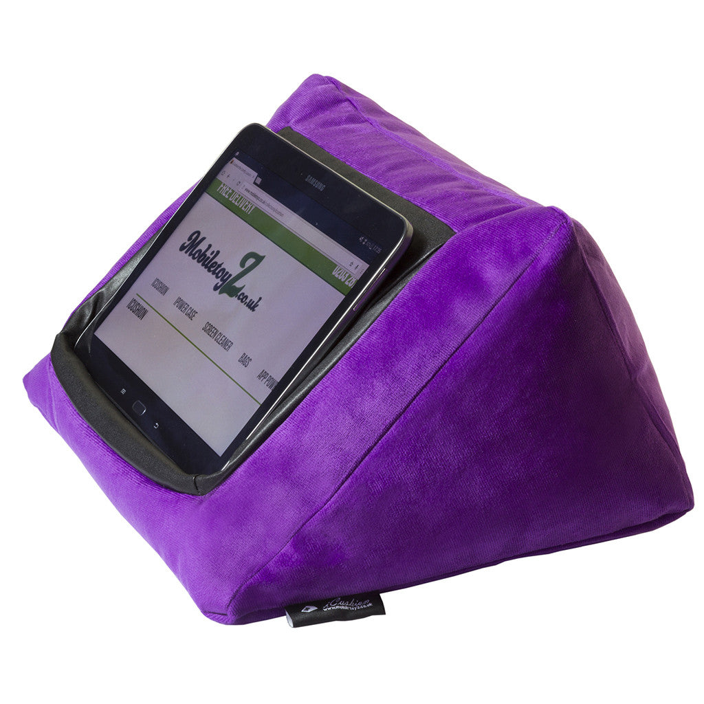 Purple velvet MobileToyz iCushion iPad and tablet cushion stand