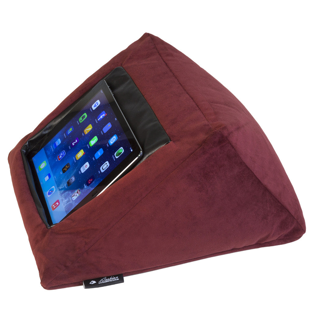 Maroon velvet MobileToyz iCushion iPad and tablet cushion stand