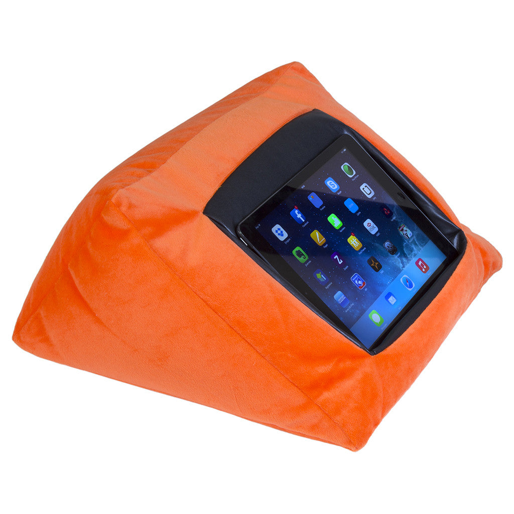 Orange velvet MobileToyz iCushion iPad and tablet cushion stand